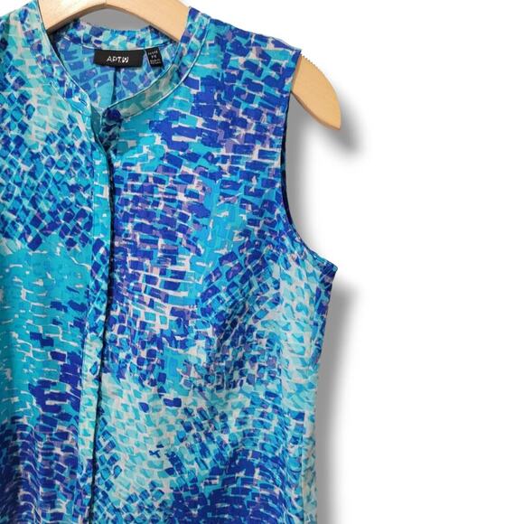 Apt 9 Women's PETITE blue abstract pattern sleeveless button-down Blouse - SP - Picture 4 of 7